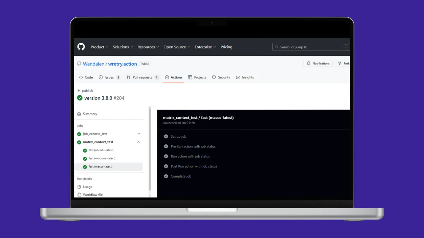 Desenvolvimento de GitHub Action project screenshot